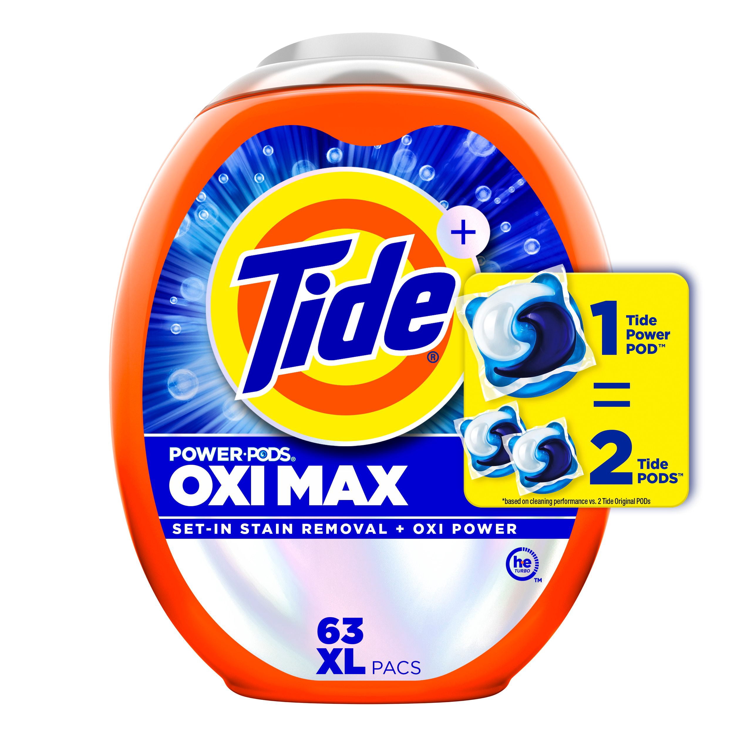 Tide Oxi Max Power PODS Laundry Detergent Pods, Stain Remover Plus Oxi Power, Detergent soap pacs for laundry washing, HE compatible, 3.96 Litres, 100 Wash Loads