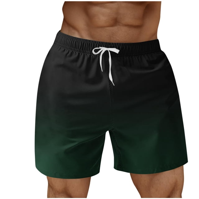 RKSTN Swim Shorts for Mens Gradient Print Ultra Plus Size Color Blocking Elastic Waist Drawstring Casual Versatile Beach Vacation Board Shorts with Pockets