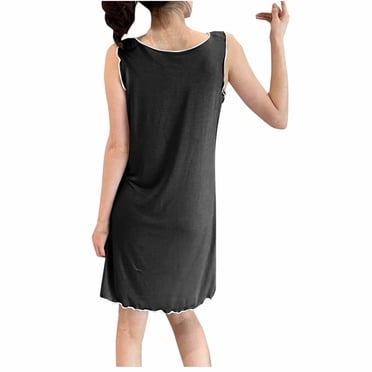 Levmjia Nuisettes Sans Manches pour Femmes Longueur Genou Coton Col Rond Robe de Nuit Douce Respirante Confortable Grande Taille Été Tenue de Détente Décontractée Tenue d'Intérieur