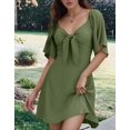 thumbnail image 3 of Womens Dresses Spring Summer Deep V Neck Elegant Bow Tie Mini Dress Military Green L, 3 of 8