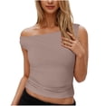 thumbnail image 1 of Plebaso Women's off Shoulder Tops Sleeveless Slim Cropped Tank Tops Ruched Summer Going out Tee Shirts, 1 of 7