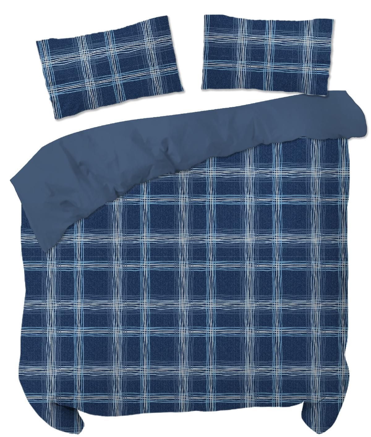 Malibu Home Collection Plaid KIng Denim Blue 3 Piece Comforter Set