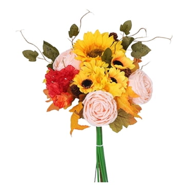 Hearth & Gear "Autumn Sunflower Home With Roses And Maple Leaves For Festival Decorations" Tall Sunflowers Flowers Woodsy Decorations for Home Wedding Stands for Flowers Carnations Fresh Flowers Mini