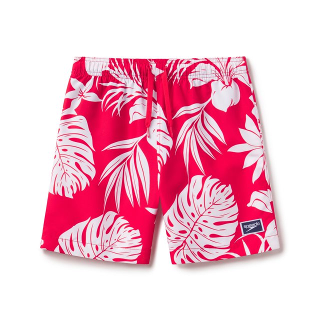 Speedo Boy's UV Protection Swim Trunk Mid Length Redondo Printed Shorts - High Risk Red, Size XL