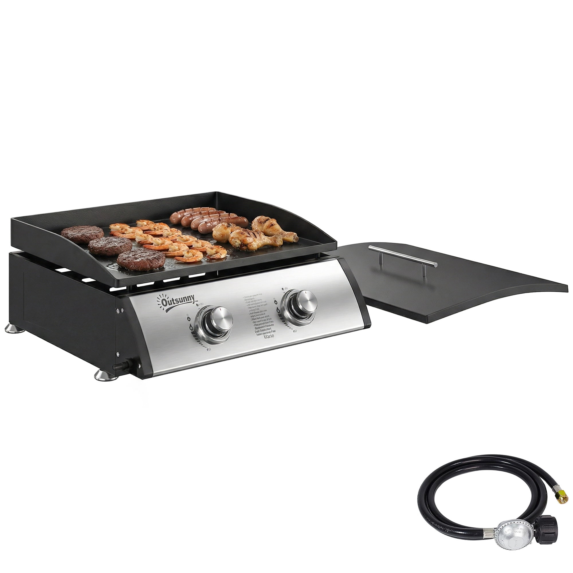 Outsunny 2 Burner Liquefied Gas Grill, Portable BBQ Grill, Silver