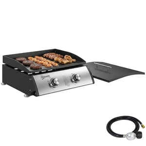 Outsunny 2 Burner Liquefied Gas Grill, Portable BBQ Grill, Silver