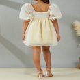 thumbnail image 4 of Women Summer Puffy Tulle Princess Dress Solid Square Neck Bubble Sleeve Short Dress Ruffle Mesh Party Mini Dress Plus Size, 4 of 7