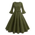 thumbnail image 1 of cfhntfmh Robes de Cocktail pour Femmes Élégantes à Manches Longues Évasées Robe d'Automne de Noël Ceinturée à Col Rond Robe de Soirée, 1 of 6