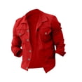 thumbnail image 2 of Pisexur Jean Jacket Men's Lapel Slimfit Solid Color Pocket Button Long Sleeve Jacket Denim Jacket for Men Fall Jackets for Men, 2 of 4