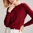 thumbnail image 4 of ManxiVoo Chandail Tricoté à Manches Longues et Col Rond pour Femmes, Haut à Capuche pour Automne Hiver, Tenue Décontractée, Taille m, Vin, 4 of 5