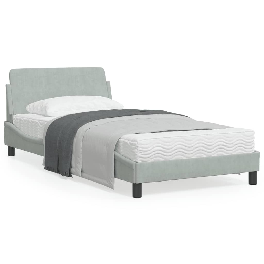 vidaXL Bed Frame with Headboard Light Grey 100x190 cm Velvet