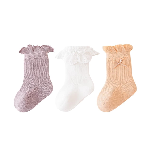 FAIWAD 3 Pairs Toddler Lace Socks Girls Ruffle Frilly Mesh Breathable Princess Socks Birthday Party Non Slip Ankle Socks