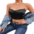 thumbnail image 3 of Women Solid Color Sleeveless Tank Tops with Chain Strap Low-cut Padded Cropped T Shirt Tanks Tops Red L, 3 of 8