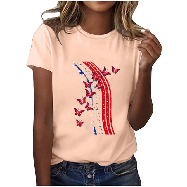 LUOGENLI T-shirts pour Femme pour Femmes T-Shirt pour Femme Col Rond Haut Imprimé T-Shirt pour Femme Manches Courtes T-shirts pour Femmes T-shirts Graphiques Pêche Saint-Valentin m