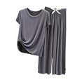 thumbnail image 1 of Yuyuzo Ensemble de Pyjama pour Femmes, T-Shirts à Manches Courtes Col Rond à Volants, Vêtements de Nuit Taille Haute, Pantalons à Jambes Sauvages, 1 of 3