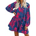 thumbnail image 2 of Fridja Robe d'Été Décontractée pour Femme à Col en V, Imprimé Floral, Manches Longues, Longueur Genou, 2 of 8