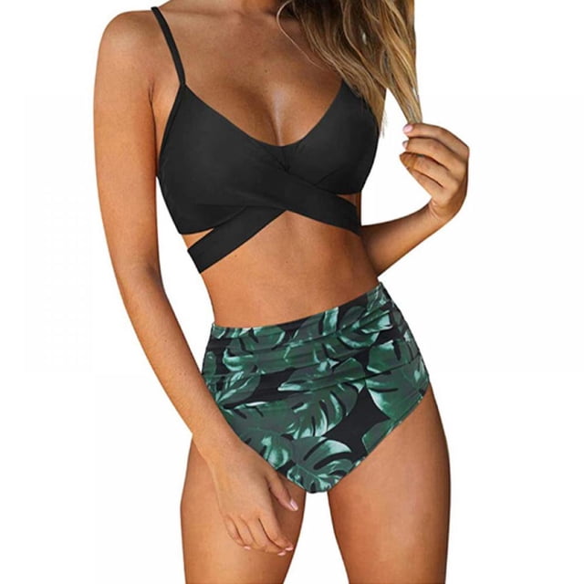 Women Bikini Set Push Up High Waisted Floral Printed Wrap 2 Piece Swimsuits