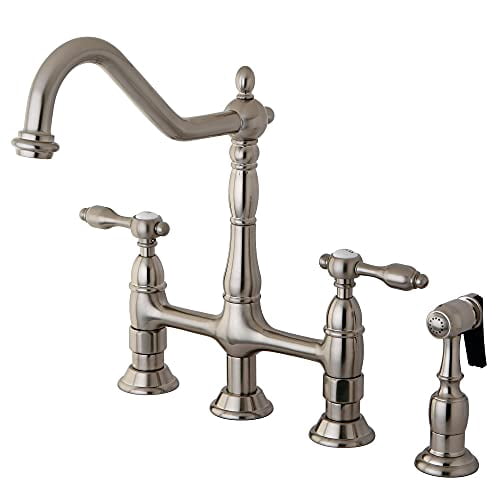 Kingston Brass Tudor 8" Center Kitchen Faucet With Brass Sprayer