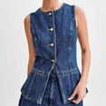 thumbnail image 4 of EGNMCR Gilet en Denim Décontracté pour Femme, Sans Manches Effiloché Déchiré Long en Denim, Veste en Jean pour Femme à la Mode Décontractée Couleur Unie Usée Sans Manches et à Capuche Veste en Denim/veste Femme Veste en Denim, 4 of 5