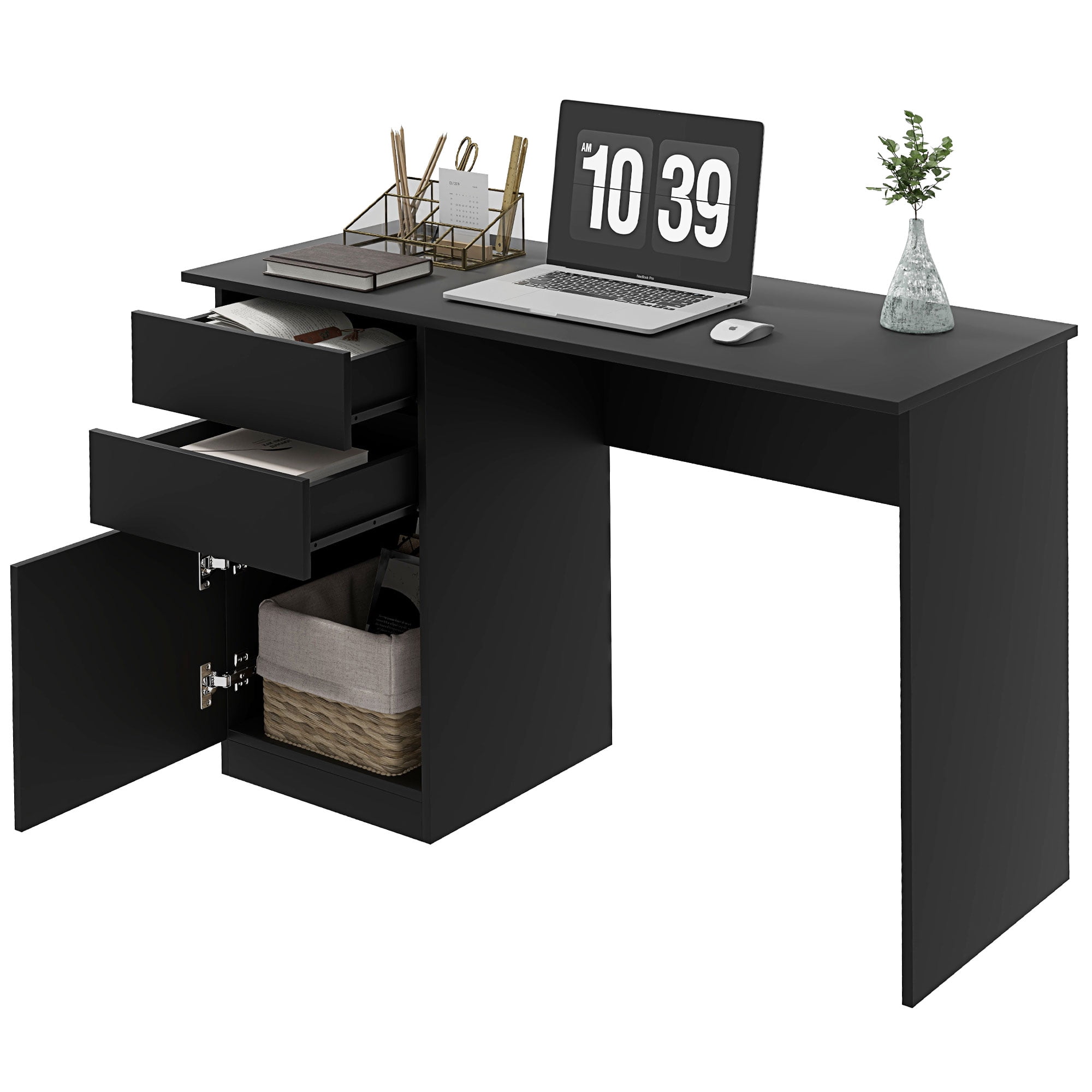 CoSoTower Computer Desk with Storage, PC Table with Drawers and Cabinet for Home Office, Study Room, Black