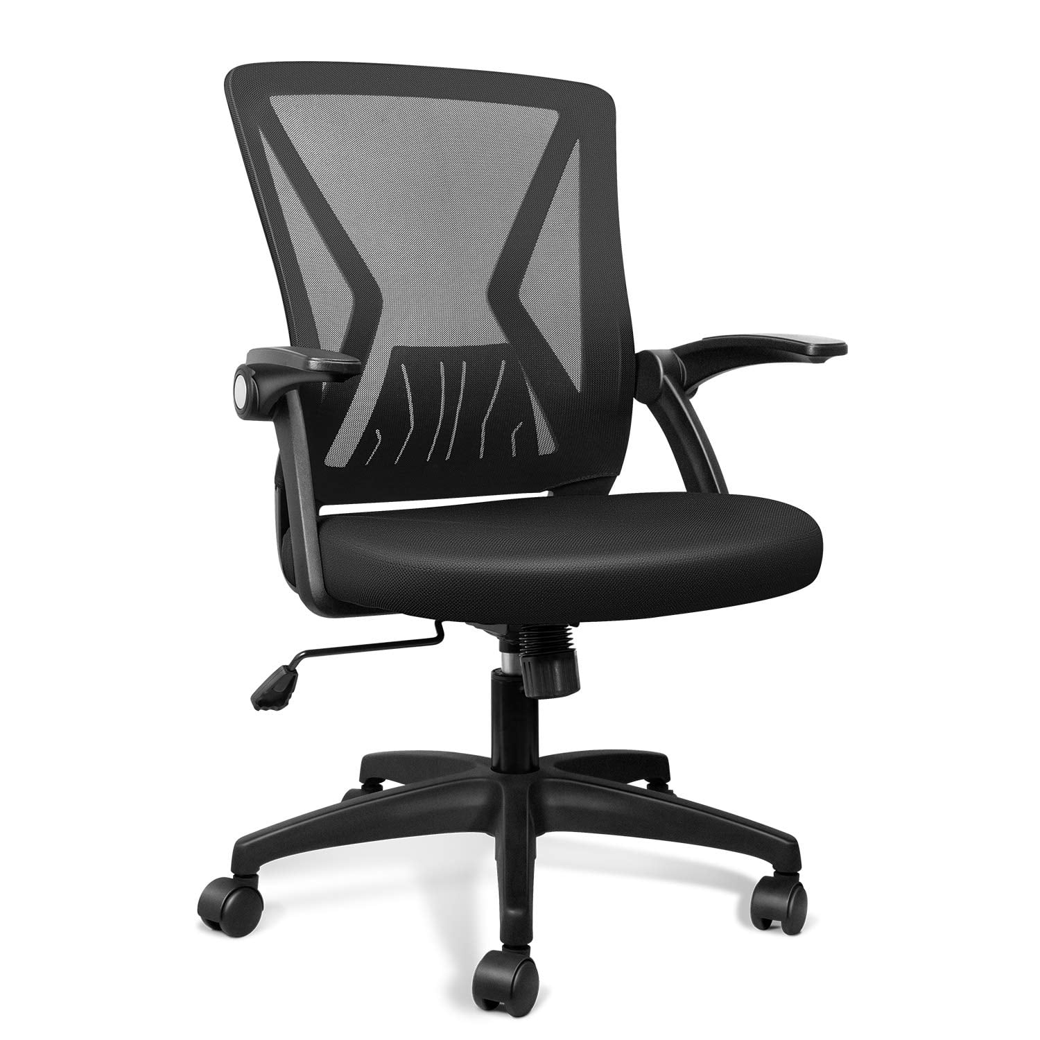 Qoroos Mesh Office Chair Ergonomic Mid Back Swivel Black Mesh Desk Chair Flip Up Arms with Lumbar Support Computer Chair Adjustable Height Task Chairs