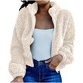 thumbnail image 3 of Femmes Sherpa Veste Revers Manches Longues Récolte Molletonné Zip Vestes Manteau Hiver Chaud Solide Pelucheux Outwear, 3 of 5