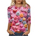 thumbnail image 2 of Qertyioot Chemise Ample à Manches 3/4 pour Femmes T-shirts Imprimés de la Saint-Valentin pour Femmes Blouse Col Rond Hauts Décontractés, 2 of 5