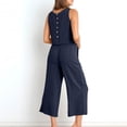 thumbnail image 3 of Cameland 2Pc Fashion Woman Round Neck Solid Sleeveless Blouse +Loose Pockets Pants Sets, 3 of 7