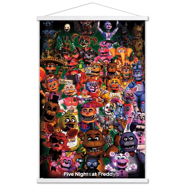 Five Nights at Freddy's - Affiche Murale de Groupe Ultime, 22,375 Po x 34 Po Présentant de Face des Personnages Animatroniques Colorés de la Série de Jeux avec des textures Détaillées sur un Fond Vert Foncé, art Mural Parfait pour Chambres, Bureaux Ou Salles de Jeux.