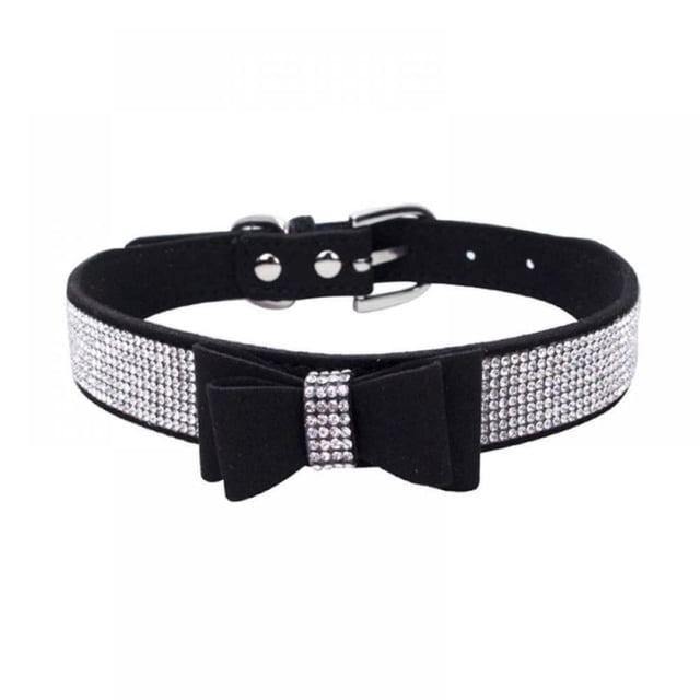 Pet Dog Leather Rhinestones Bow Knot Collar Crystals Bling Diamonds for Small Medium Large Dogs