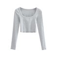 thumbnail image 3 of Faithtur Femmes Chemise Courte Manches Longues Profond Rond Couleur Unie Crop Tops Street Casual Party Street Spring Tops, 3 of 4