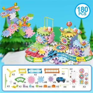 Meitianfacai 180pc DIY Building Block Wheel Rotating Building B bloc Track Car Puzzle Enfants Assemblage précoce de grands jouets
