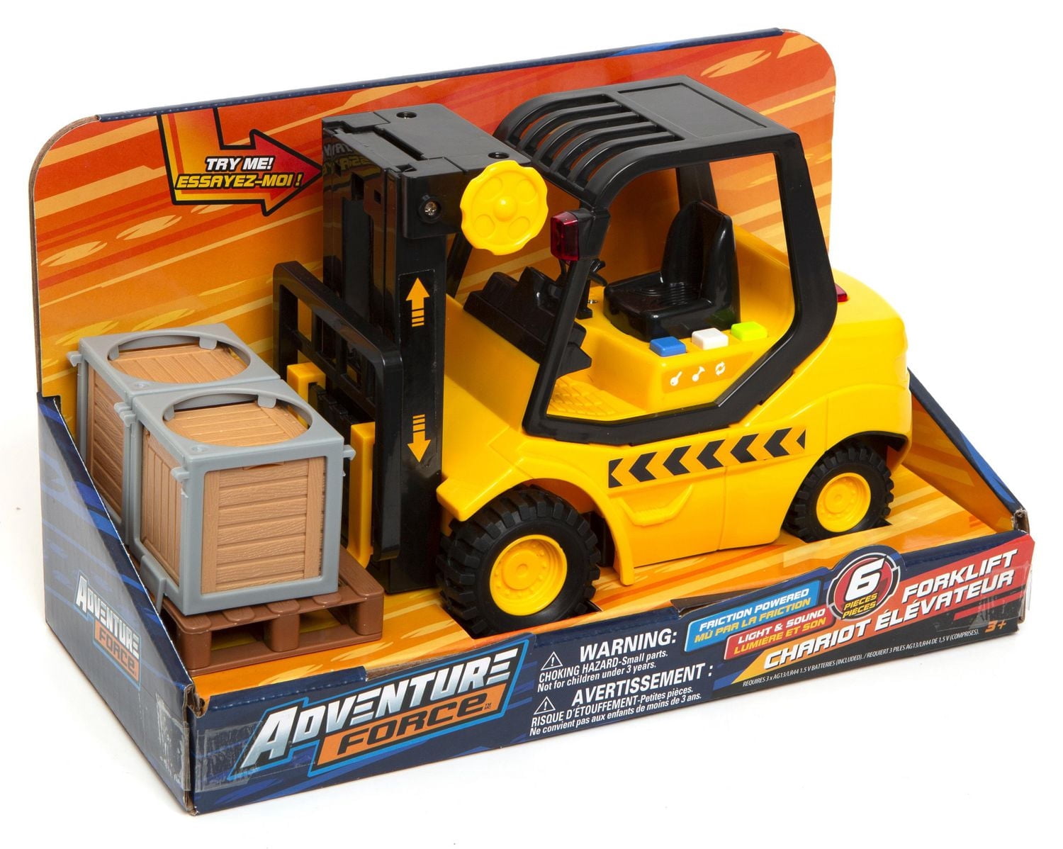 Adventure Force Chariot Élévateur Véhicule de Jeu avec Lumières, Sons, Palette et Boîtes de Cargaison, 3 Ans et Plus