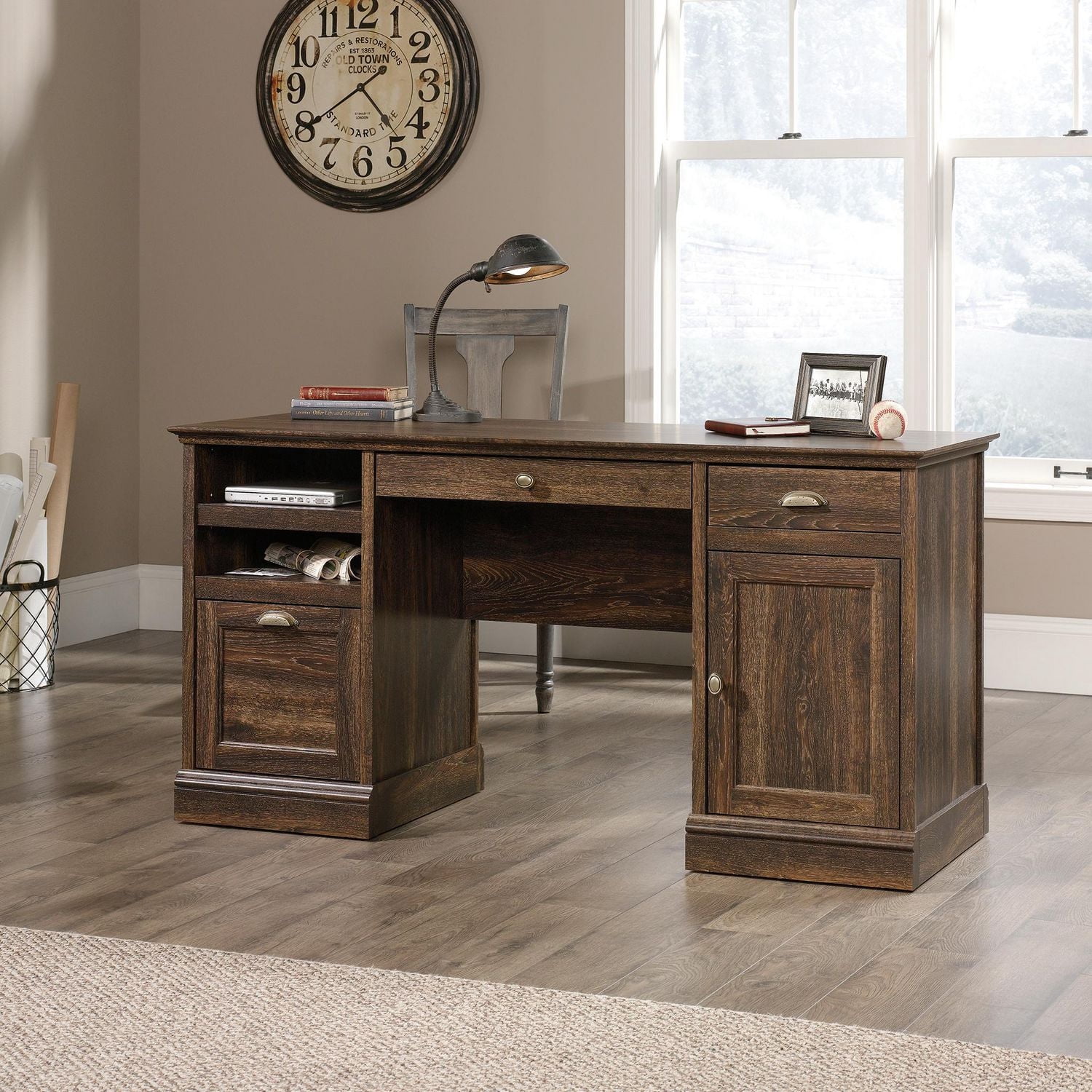 Sauder® Barrister Lane Executive Desk in Iron Oak Finish