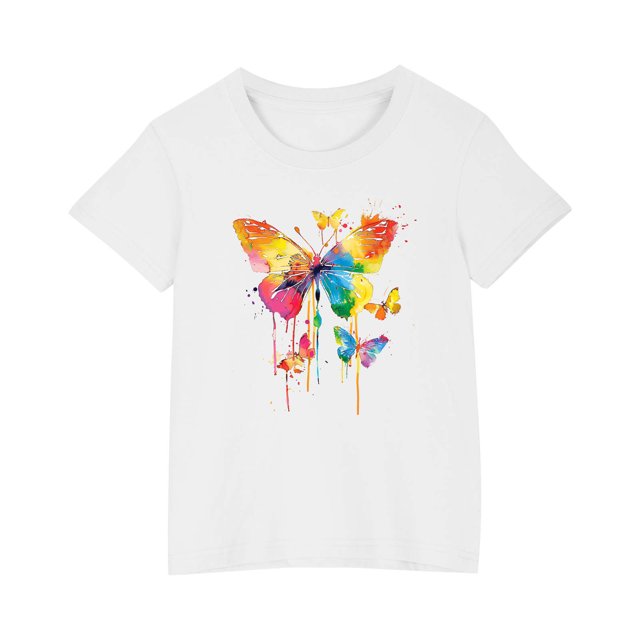 RXIRUCGD 2025 Vêtements d'Été pour Enfants T-shirt Imprimé Mode Mignon Col Rond Manches Courtes