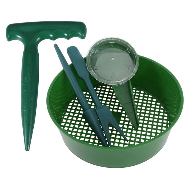 FRCOLOR Outil de Jardin 5 Pcs, Semoir/déboucheur de Sol Multifonction, Semoir/jardinière de Jardinage, Vert, 8,27 Pouces X 8,27 Pouces X 2,17 Pouces