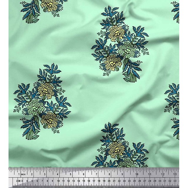 Soimoi Poly Georgette Fabric Leaves & Floral Block Fabric Prints by Yard 52 Inch Wide