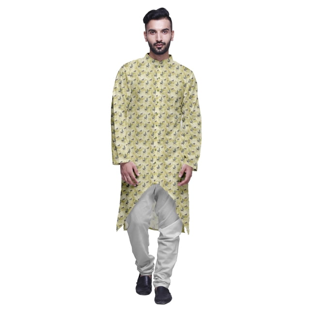 Atasi Cotton Slub Printed Fashion For Men Asymmetric Button Down Kurta For Men