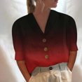 thumbnail image 3 of Birdeem Women Mid-Sleeve Casual V-Neck Solid Color Loose Button Shirt Blouse Tops, 3 of 5