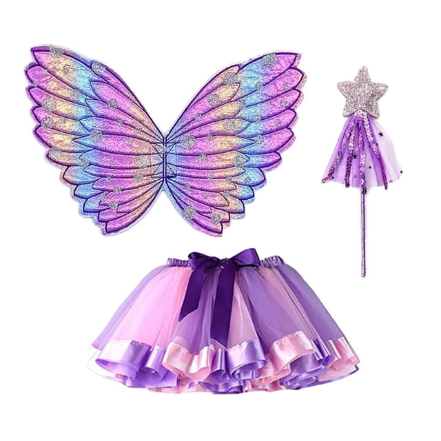 Girls Butterfly Wing Costume Fancy Dress up Fairy Princess for Photo Props Purple
