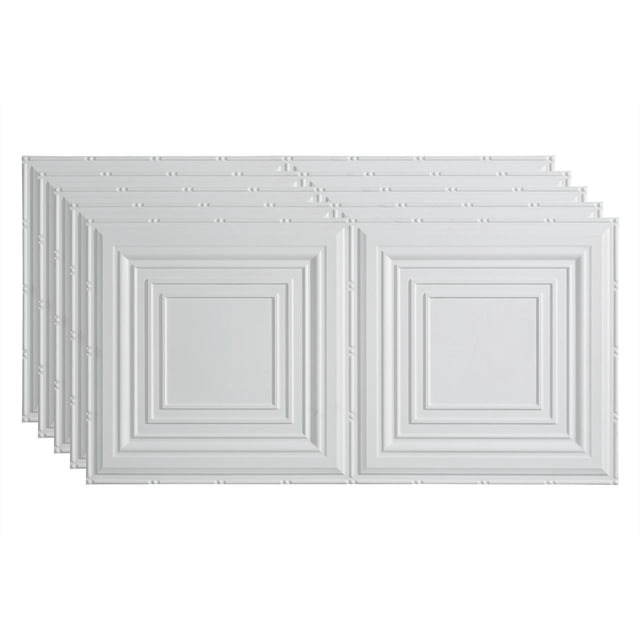 Fasade Traditional 3 Vinyl 2ft x 4ft Glue Up Ceiling Panel Gloss White 5 Pack