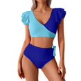 thumbnail image 2 of FcBaudy Womens Swimsuits Bathing Suit for Women Plus Size Swimsuit for Women Women's Solid Color Conservative Color Blocked Ruffle Split Swimsuit Set Women Swimsuit, 2 of 9