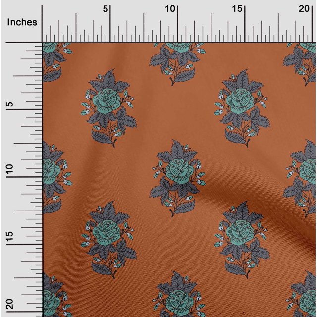 oneOone Georgette Viscose Fabric Leaves & Floral Block Print Fabric BTY 42 Inch Wide