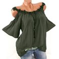 thumbnail image 3 of Birdeem Plus Size Women Applique Collar Round Neck Flower Solid Tops Strapless Cold Shoulder T-Shirt Blouse, 3 of 3