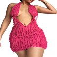 thumbnail image 2 of Robe Sans Manches à Col Halter pour Femmes, Col en V Profond, Dos Nu, Volants Plissés, Mini Robe de Soirée, 2 of 7
