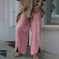 thumbnail image 2 of Diufon Wide Leg Pants for Women Button Down Cotton Linen Straight Pants Casual Solid Color Side Split Trousers, 2 of 5