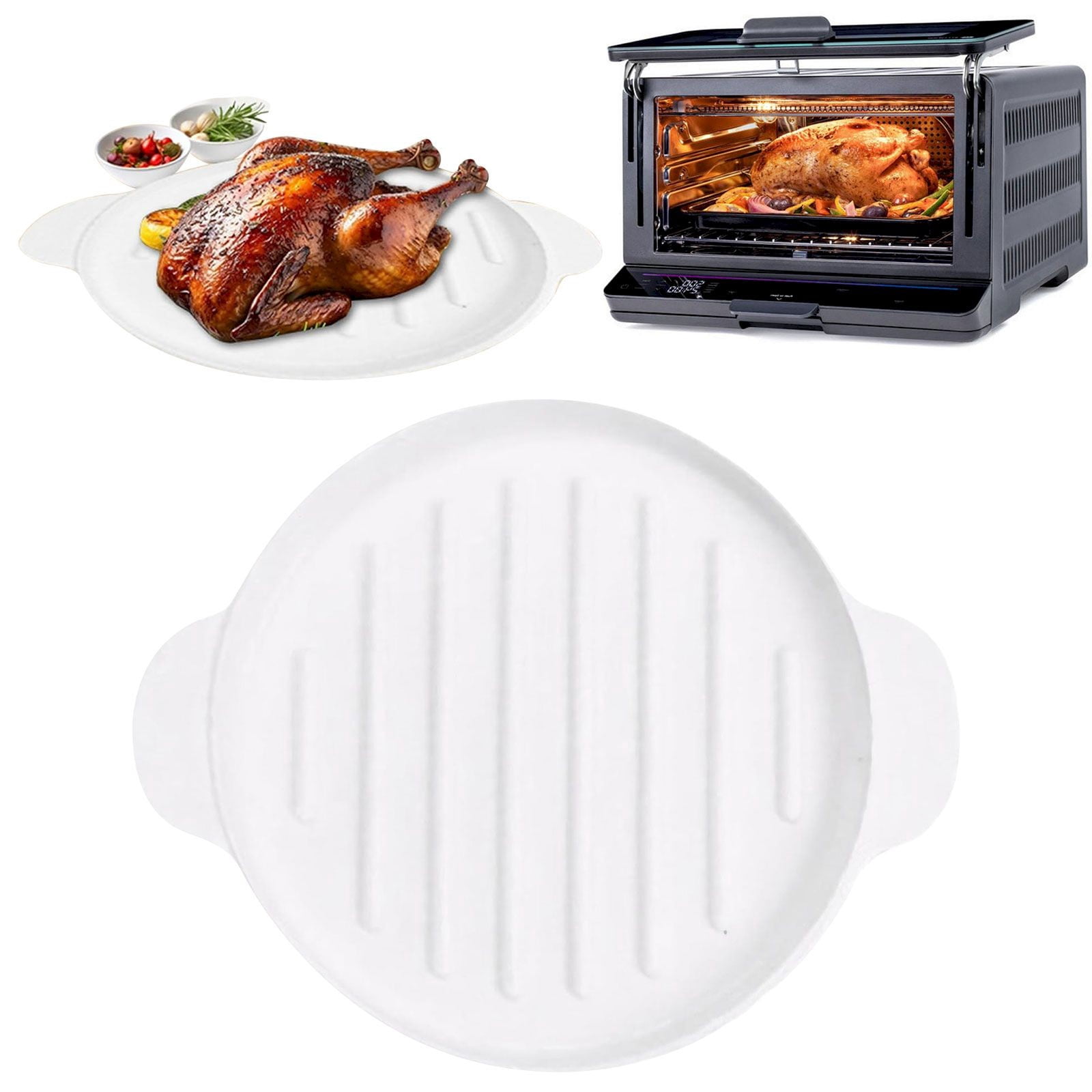 Microwave Tray Microwave Cooker 9.5x7.8in Round Microwave Tray Silicone Pan For Oven With Handle Heat Grooved Cooker For Home Restaurant