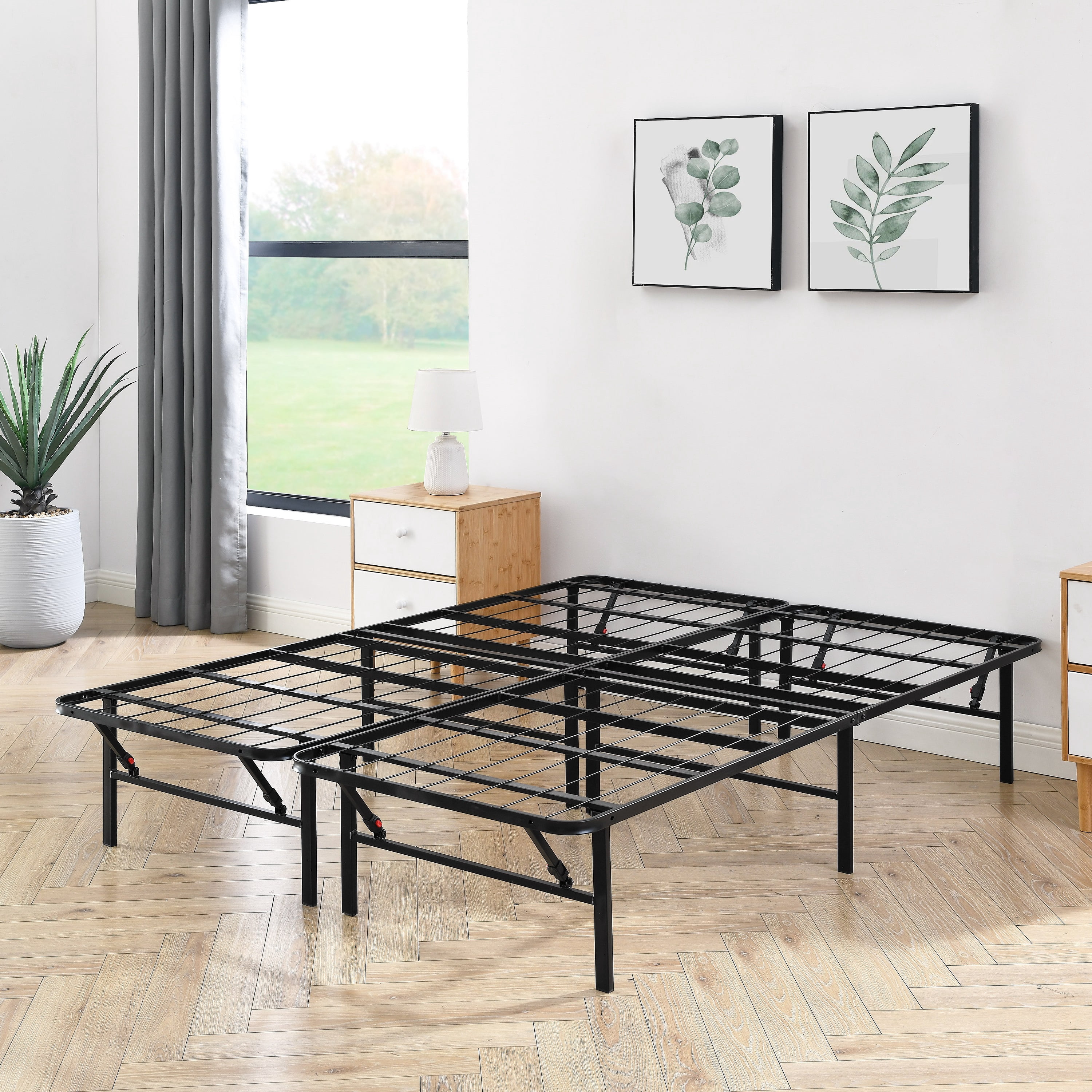 Mainstays 14" High Profile Foldable Steel Full Platform Bed Frame, No Box Spring Needed, Black