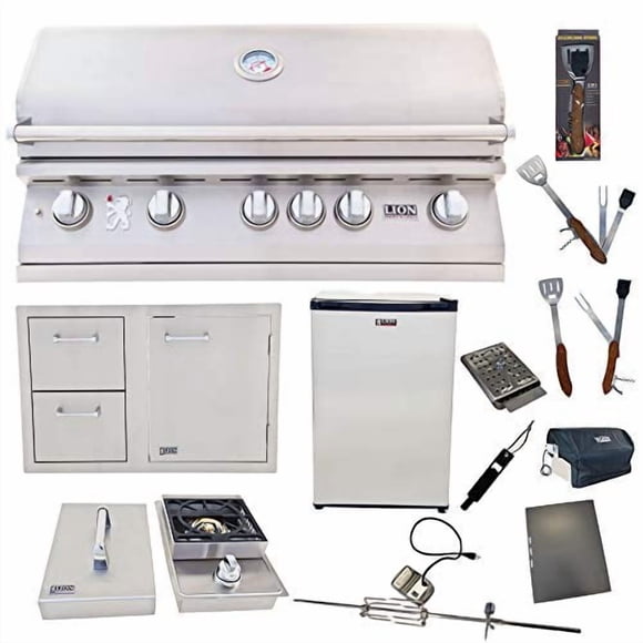 Lion Premium Grills 40-Inch Liquid Propane Grill L90000 with Single Side Burner, Eco Friendly Refrigerator, Door and Drawer Combo with 5 in 1 BBQ Tool Set Best of Backyard Gourmet Package Deal