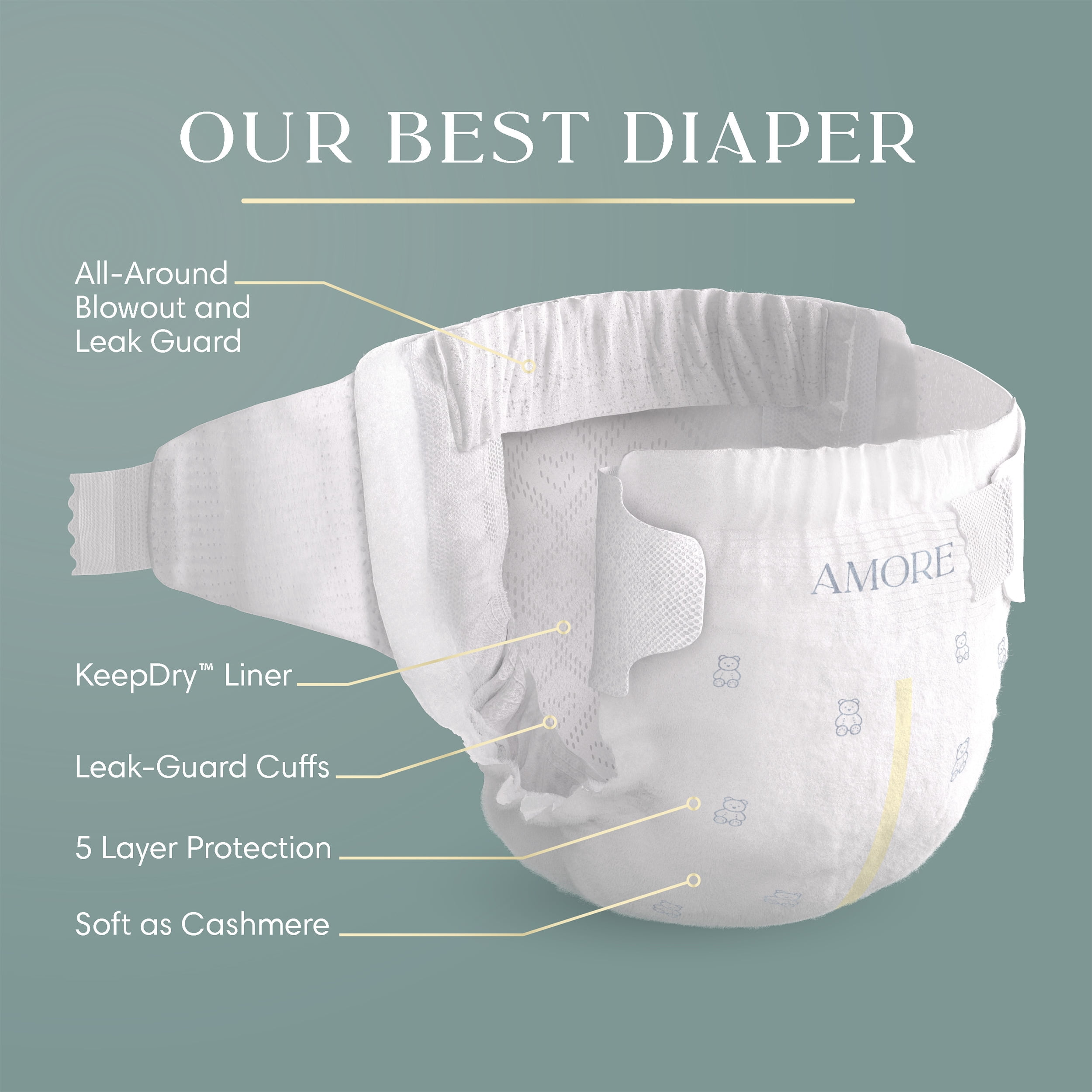 NOUVEAU Pampers AMORE, taille 5 (9 kg à 16,8 kg [20 lb à 37 lb]), notre meilleure couche